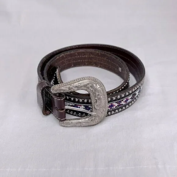 Vintage Aztec design handmade leather belt, men’s size 32-33 waist - Picture 2 of 6